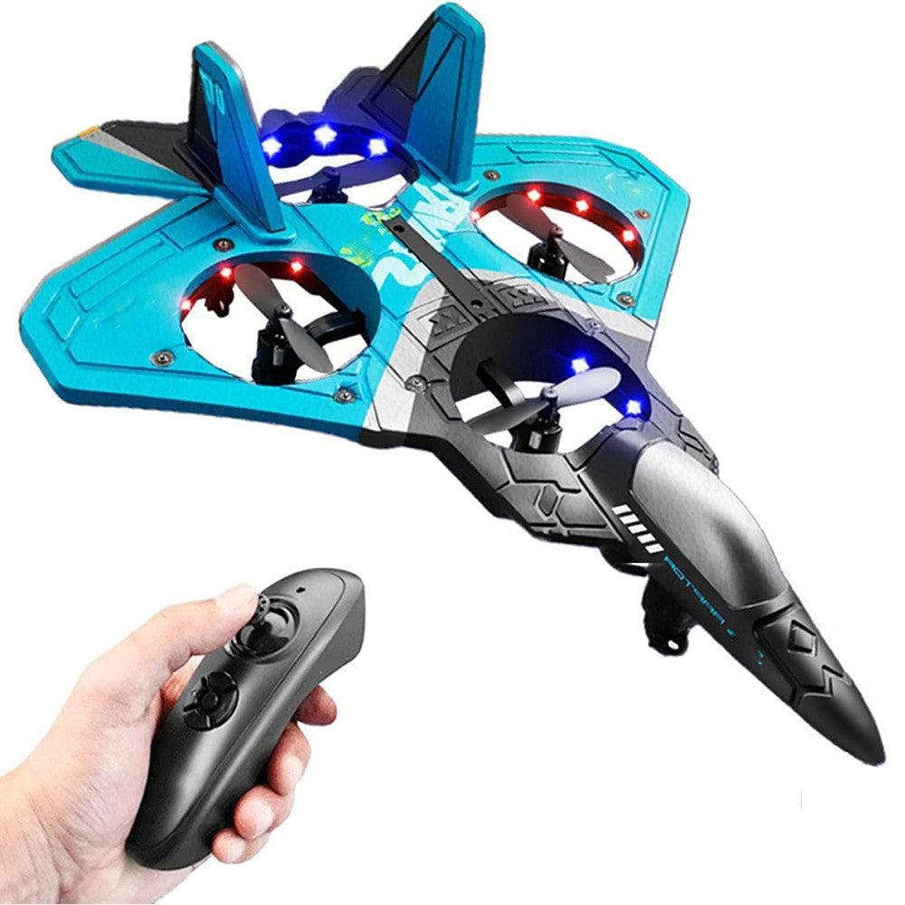 V17 Fighter Toy Stunt 2.4GHz Remote Control Aircraft with LED Lights Kids Begginers Gift Blue