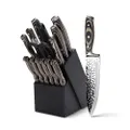 15pc Kitchen Stainless Steel Knife Block Set Embossed Chef Blade Cutlery Black