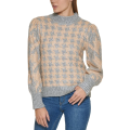 Calvin Klein Medium Knit Houndstooth Women's Sweater Jumper In Grey/ Tan