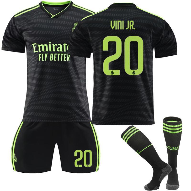 2022/23 Real Madrid Third Jersey #20 Vini JR Soccer Jersey Kit Football T-shirt Set unofficial (Size:M)
