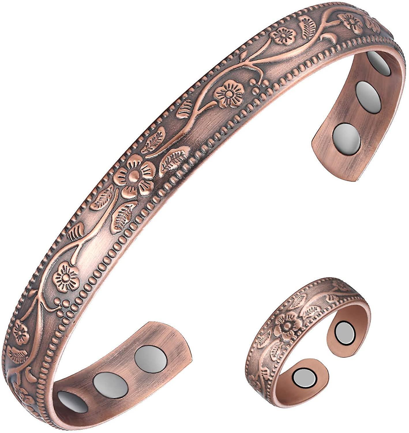 Copper Magnetic Bracelet And Ring For Men Women~pain Relief For Arthritis&carpal Tunnel~magnetic Copper Bracelet With Strong Magnets&therapy Copper Ri