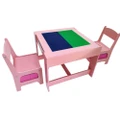 Ekkio 3PCS Kids Table with Lego Baseplate and Chairs Set Pink EK-KTCS-105-RHH
