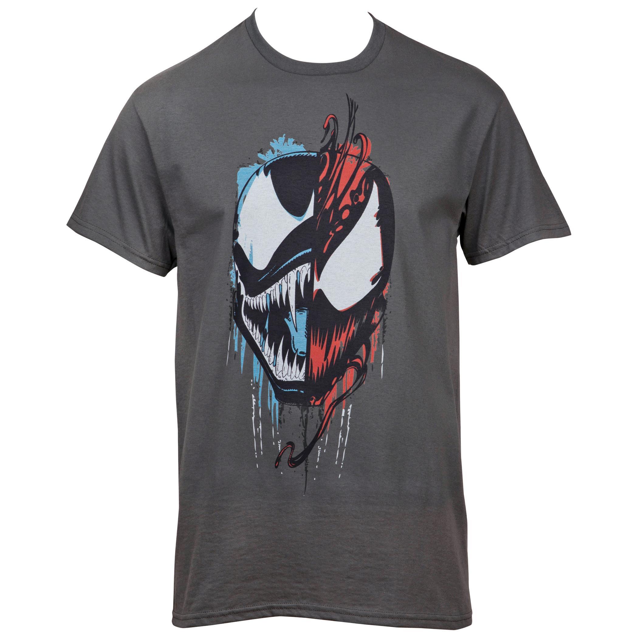 Marvel Comics Venom and Carnage Split Face Grey T-Shirt Medium
