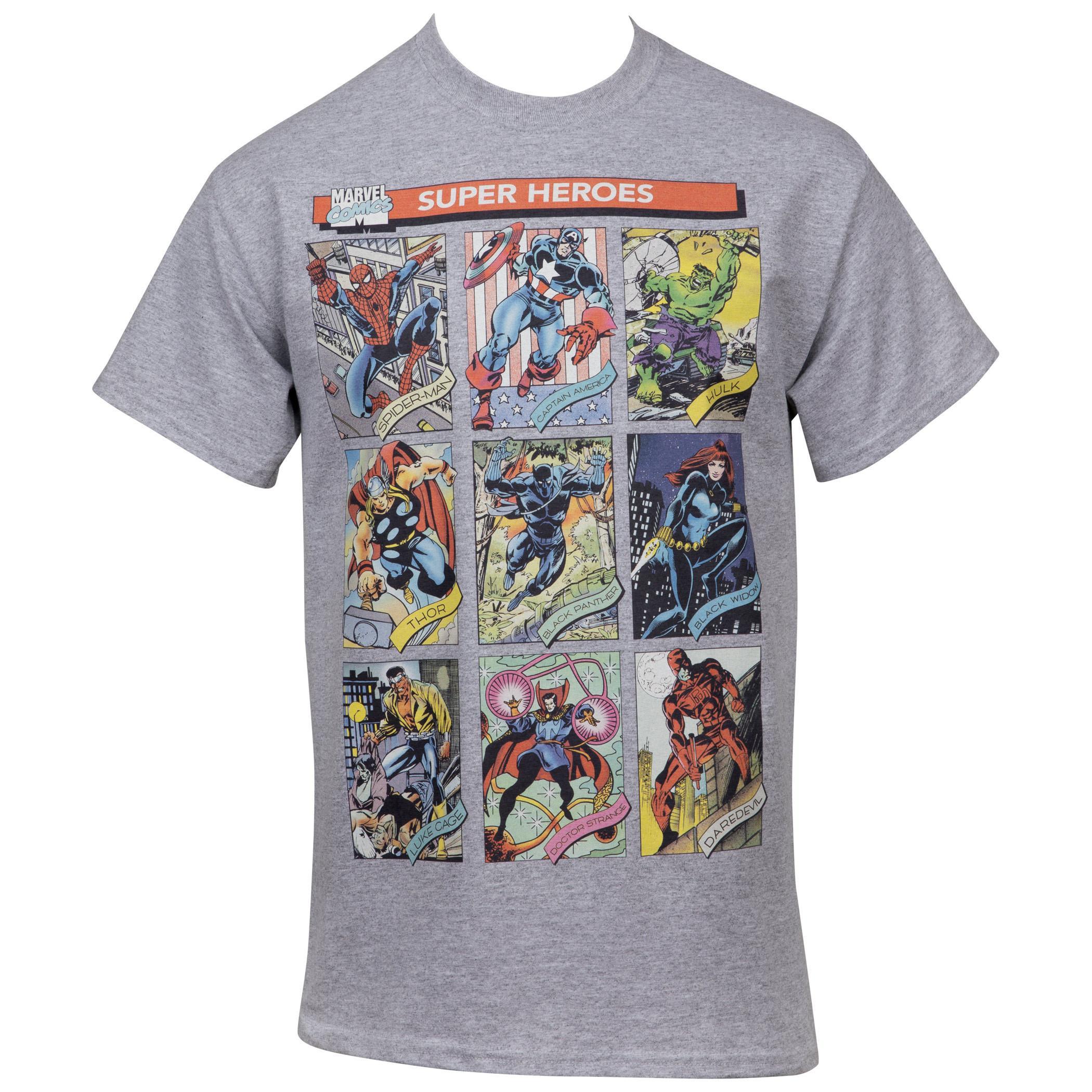 Marvel The Avengers Hero Trading Card Images T-shirt Large