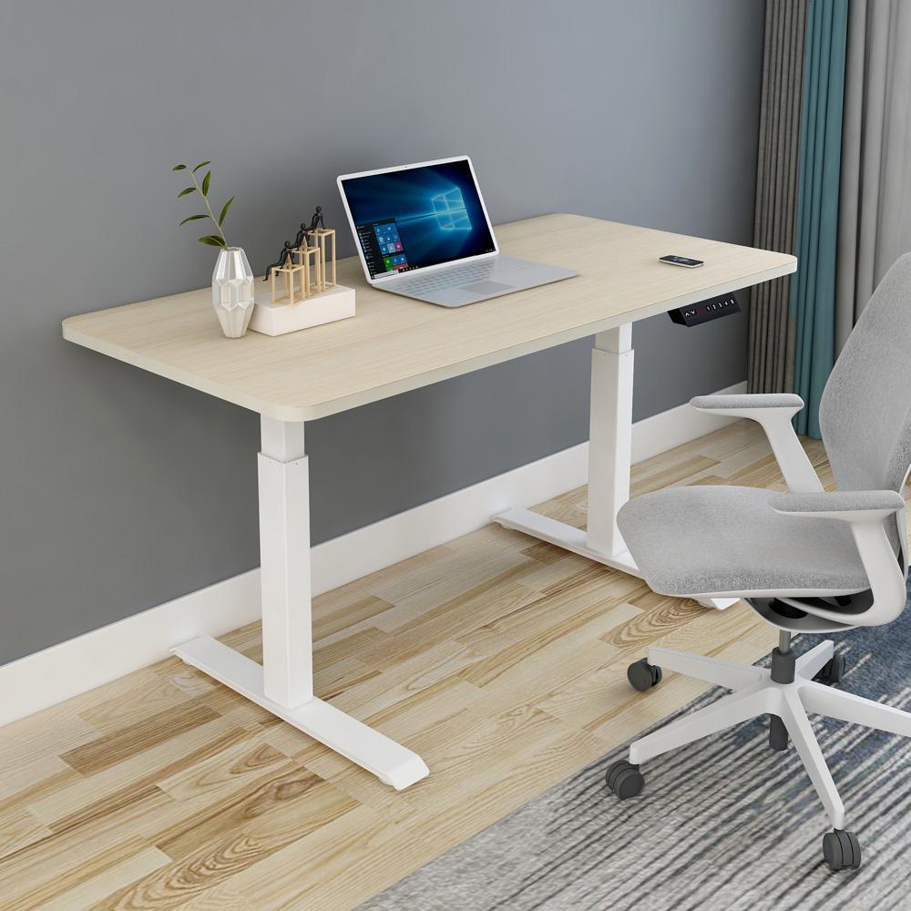 【Sale】140cm Standing Desk Height Adjustable Sit Stand Motorised White Dual Motors Frame Maple Top