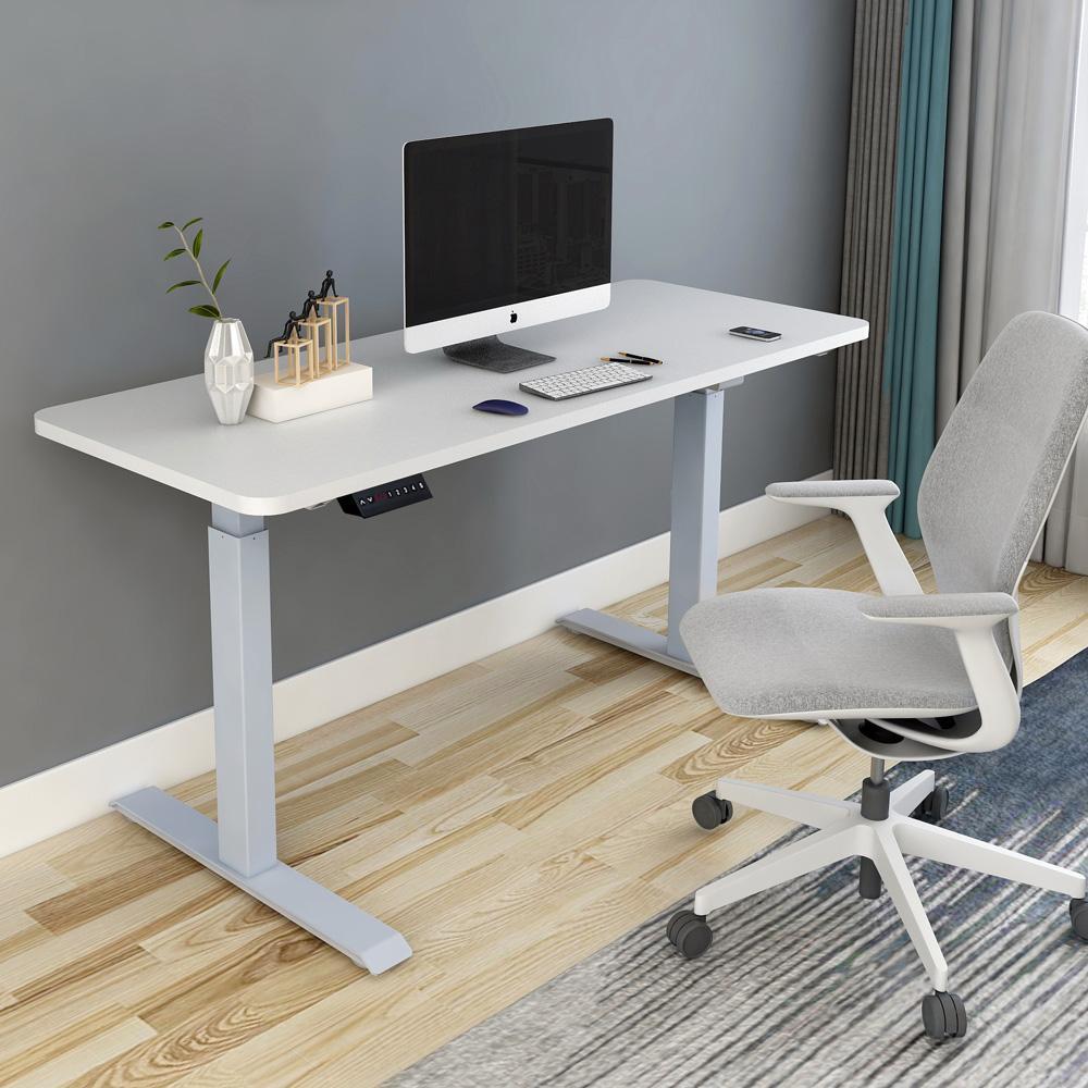 【Sale】120cm Standing Desk Height Adjustable Sit Grey Stand Motorised Dual Motors Frame White Top
