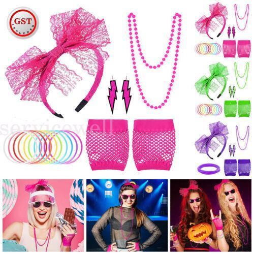 80S Accessories Gloves Fancy Party Neon Dress Rave Warmers Leg Fishnet Hen Beads - Pink
