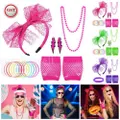 80S Accessories Gloves Fancy Party Neon Dress Rave Warmers Leg Fishnet Hen Beads - Purple
