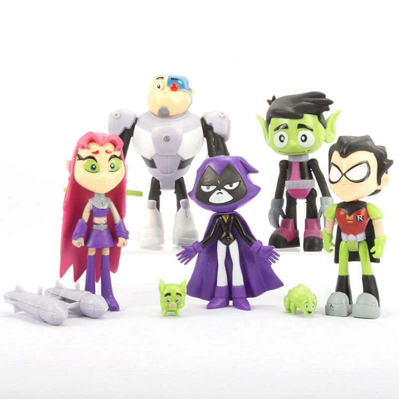 7-Piece Set Teen Titans Go Robin Cyborg Beast Boy Raven Action Figure Toy Kids Gift