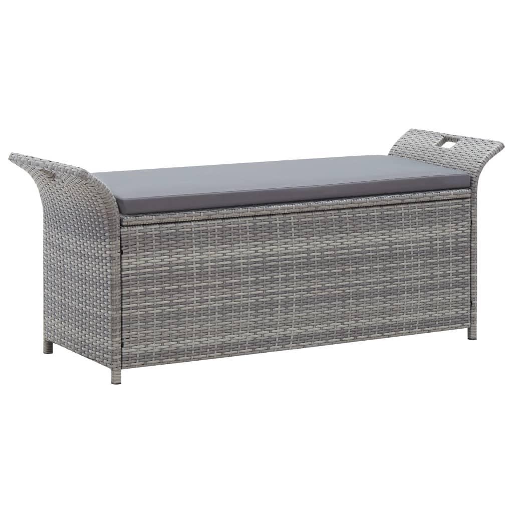 Storage Bench with Cushion Grey 138 cm Poly Rattan vidaXL