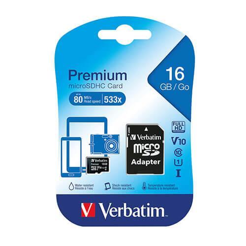 Verbatim Class 10 Micro Memory Card with Adapter - 16GB