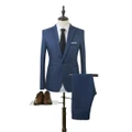 Vicanber Mens Business Gentleman Suit Two Piece Blazer Coat Pants Trousers Wedding Formal Party Outfits(Dark Blue,L)