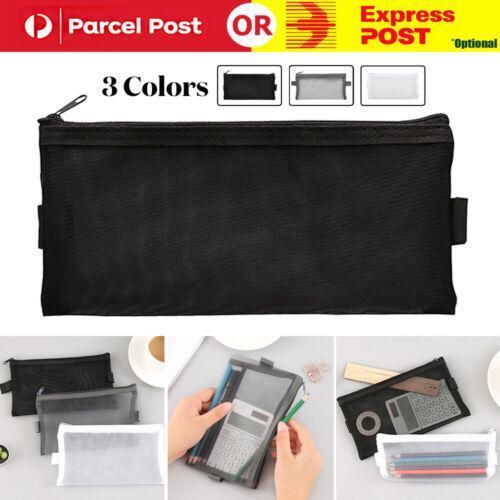 5x Clear Exam Pencil Case Transparent Simple Mesh Zipper Stationery Bag School - White+Black, 1 Set