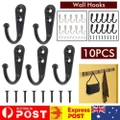 AU 10pcs Wall Mounted Coat Robe Hooks Rack Clothes Hat Hangers Hanging Screws - Silver
