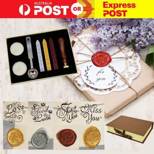 Vintage Seal Sealing Wax Stick Stamp Set Letters Wedding Invitation Xmas Gifts - Good Luck