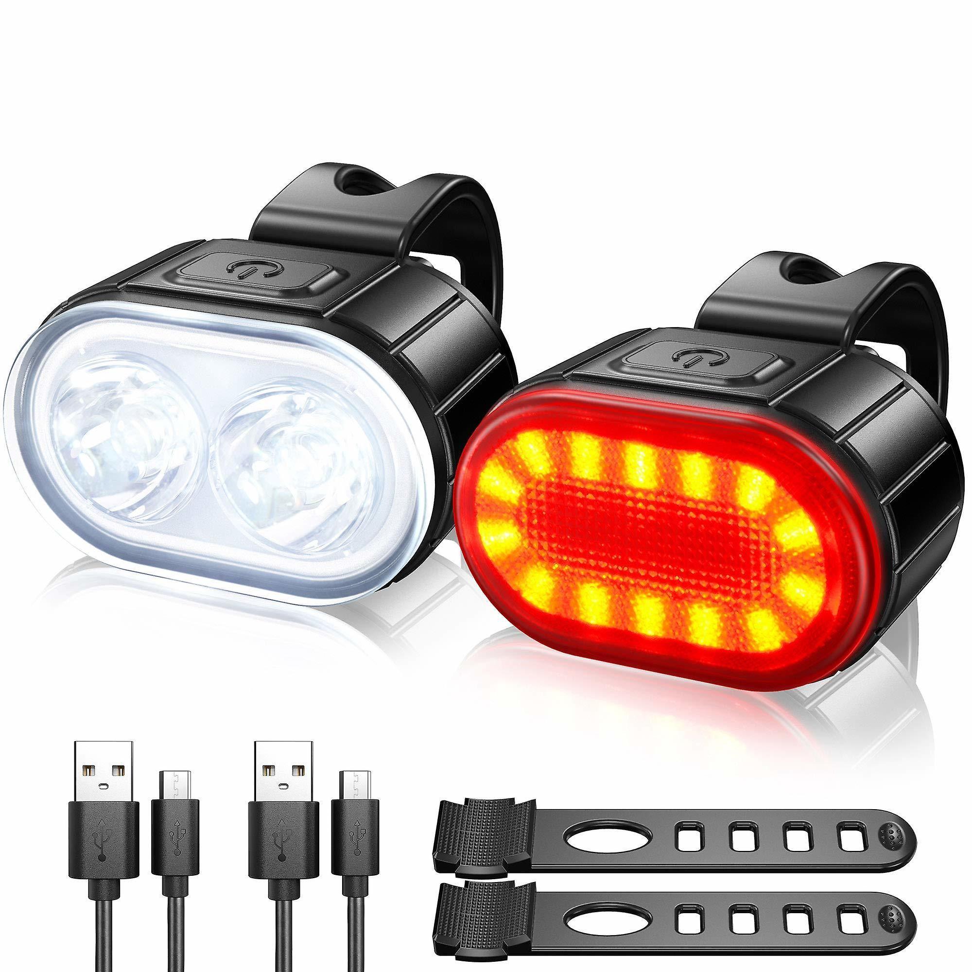 Bike Light Set, USB Rechargeable,Mountain Road Cycling Headlight and Taillight Set（black）