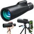 10-30x50 HD monocular telescope high power magnification monocular for adults with smartphone holder, rotatable tripod, BAK4 prism and FMC for wild animals, concerts, camping, landscape,（black）