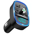 Bluetooth Transmitter for Car, Blue Ambient Ring Light with Hands-Free Calling, Dual USB Charger 5V/2.4A and 1A, Support SD Card, USB Disk(Black)