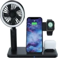 5-in-1 Wireless Charging Station, Portable Wireless Charging Stand Dock with Mini Handheld Fan for Multiple Devices with LED Lights, Fast Wireless Charger Base for iPhone/IWatch/Airpods Pro,（black）