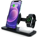 3 in 1 Wireless Charger Station Compatible for Apple Watch,AirPods Pro, Fast Charging Dock for iPhone 12,12 Pro Max,Mini,11 Series,XS Max/XR/XS/X/8/8 Plus,Samsung Galaxy,（black）