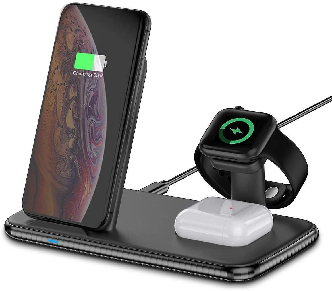 Wireless Charger 4 in 1 Induction Charger Apple Charger Qi Certification Charging Station Compatible with Apple Watch 6/5/4/3/2/1 / SE, iPhone12 / 11 Pro / XS Max, Huawei P30, AirPods Pro,（black）