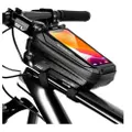 Bike Frame Bag, Waterproof Bicycle Front Top Tube Pouch Pannier Bike Phone Mount Holder Handlebar Bag Cycling Crossbar Storage Bags with Touch Screen for iPhone 12 11 Pro Max Smartphone up to 6.7''(Black)