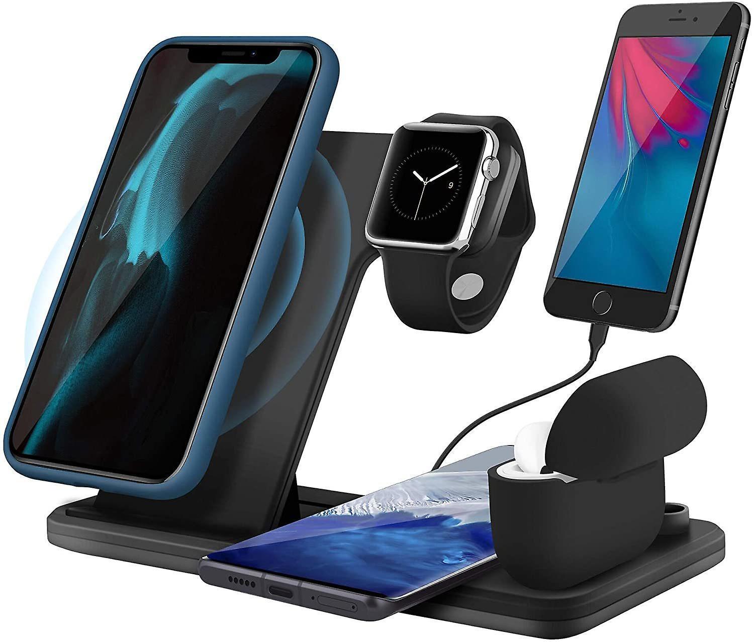 5 in 1 Wireless Charging Station for Apple Watch 5/6 Airpods Pro,Fast Wireless Charger Stand Dock Compatible with iPhone 11 12 Pro Max SE Xr X Xs Max/iWatch/Phones,（black）