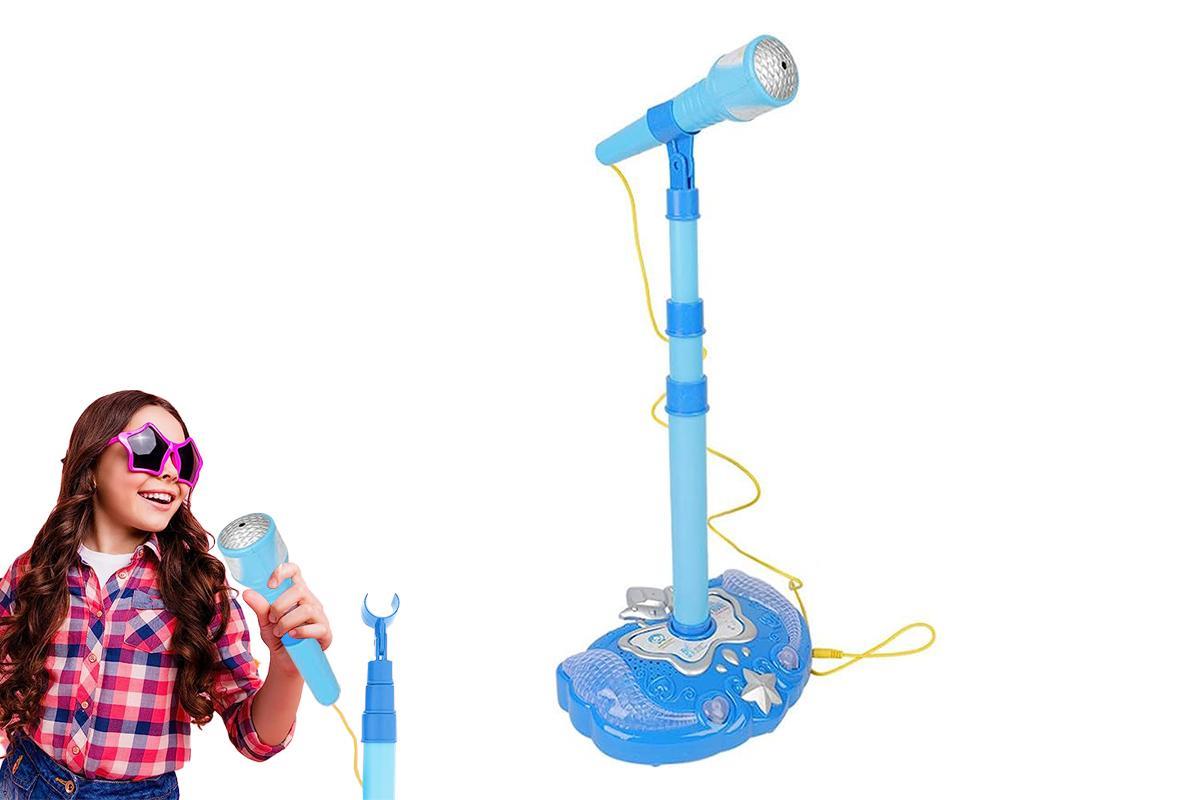 Kids Karaoke Machine with Microphones and Adjustable Stand Microphone Musical Toys Perfect for Party Singing -Single Microphone Blue