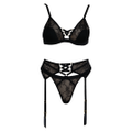 MUSE PL003BLK Black Lace Criss Cross Triangle Bralette and Garter Belt Set for Women - Sensual Intimacy and Seductive Elegance
