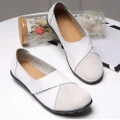 Woman's Flats Shoes Woman Soft Genuine Leather Big Size Casual Boat Shoes for Women White-44