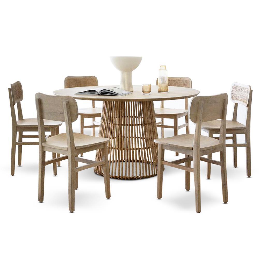 Tamborine Indoor 1.4M Round Dining Setting With 6 X Ettalong Chairs - Dining Settings