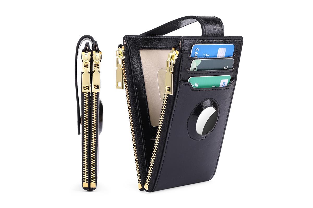 Wallet Bifold Credit Card Holder with Built-in Integrated Case with AirTag Slot -Black