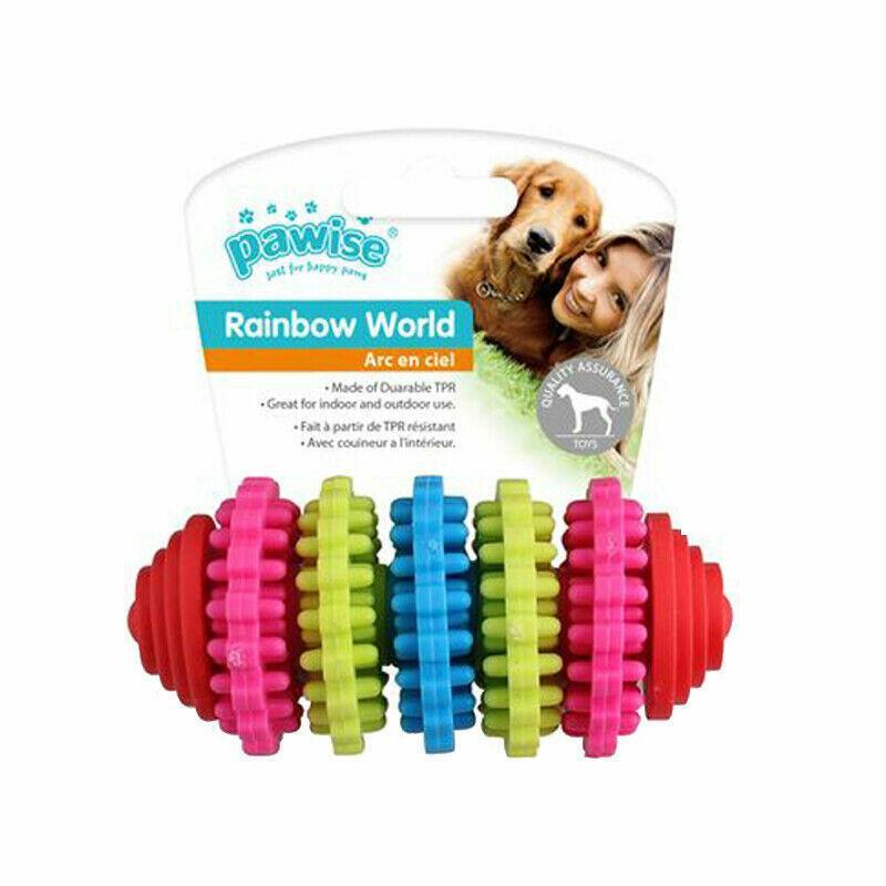 Dog Chew Toy Rubber Dental Clean Teeth Treat Gum Bite Pawise Rainbow Toy 10x5cm