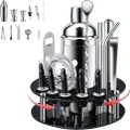 Cocktail Shaker Set Bartender Kit Stainless Steel with Rotating Display Stand (19 Piece )