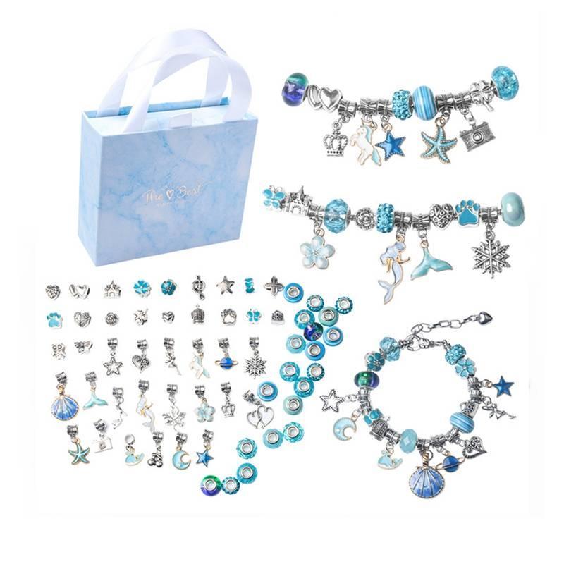Kids Cartoon DIY Necklace Bracelet Set Creative Handmade Accessories Gifts for Childs Girls (Color:Blue)