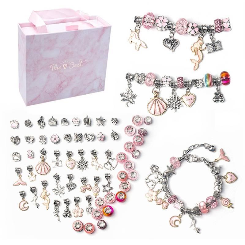 Kids Cartoon DIY Necklace Bracelet Set Creative Handmade Accessories Gifts for Childs Girls (Color:Pink)