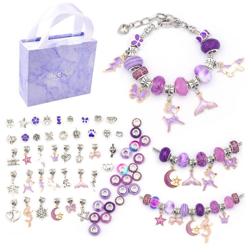 Kids Cartoon DIY Necklace Bracelet Set Creative Handmade Accessories Gifts for Childs Girls (Color:Purple)