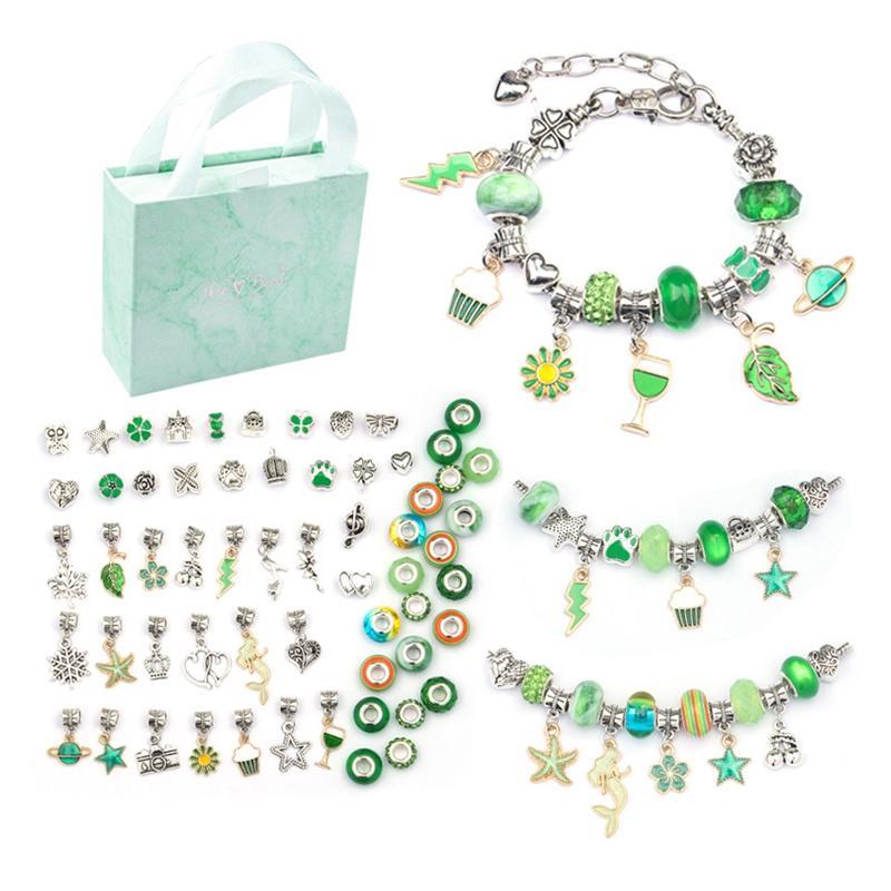 Kids Cartoon DIY Necklace Bracelet Set Creative Handmade Accessories Gifts for Childs Girls (Color:Green)