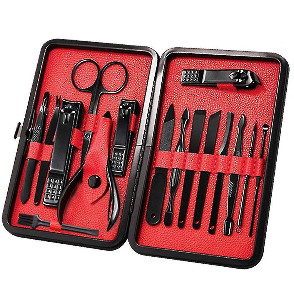 Manicure Set, 15 In 1 Stainless Steel Professional Pedicure Kit Nail Scissors Grooming Kit With Black Leather Travel Case