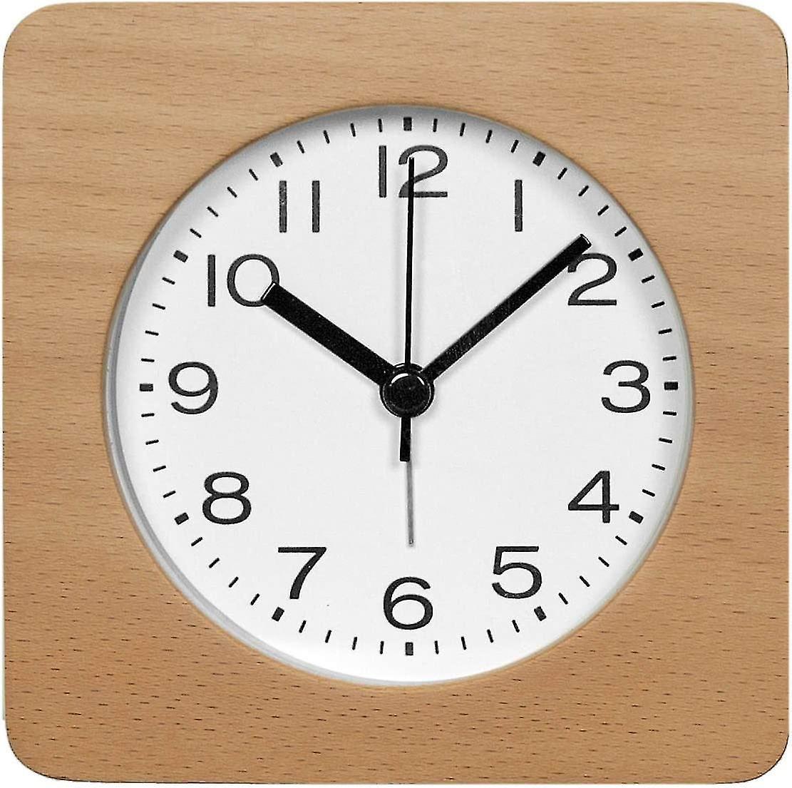 3 Inch Square Wooden Alarm Clock With Arabic Numerals, No Tick, Backlight, Battery Powered, Natural (natural Wood Color) (1pcs)