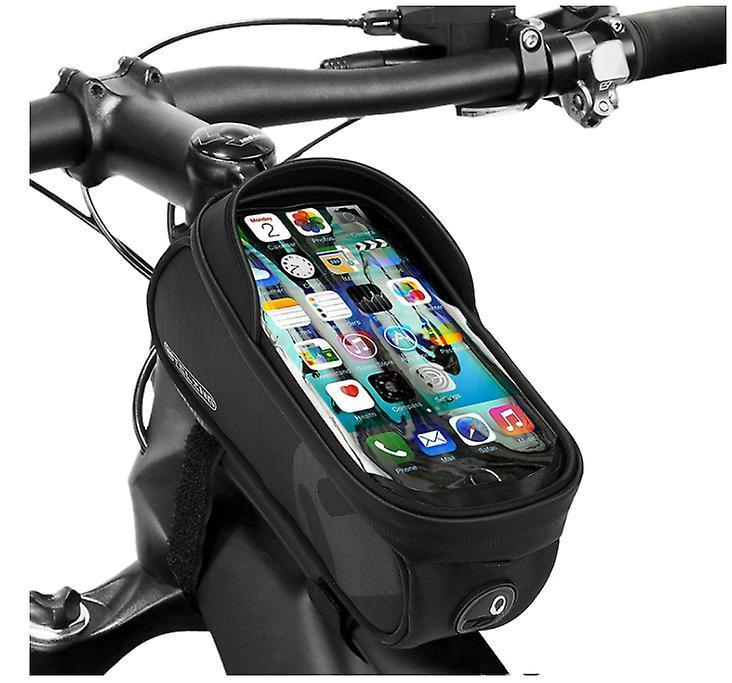 1L Bicycle Top Tube Storage Bag EVA Handlebar Phone Holder Cycling Mountain Road Pouch Bag with TPU Touch Screen Sun Visor for iPhone Samsung Smartphones Under 6.5"(Black)