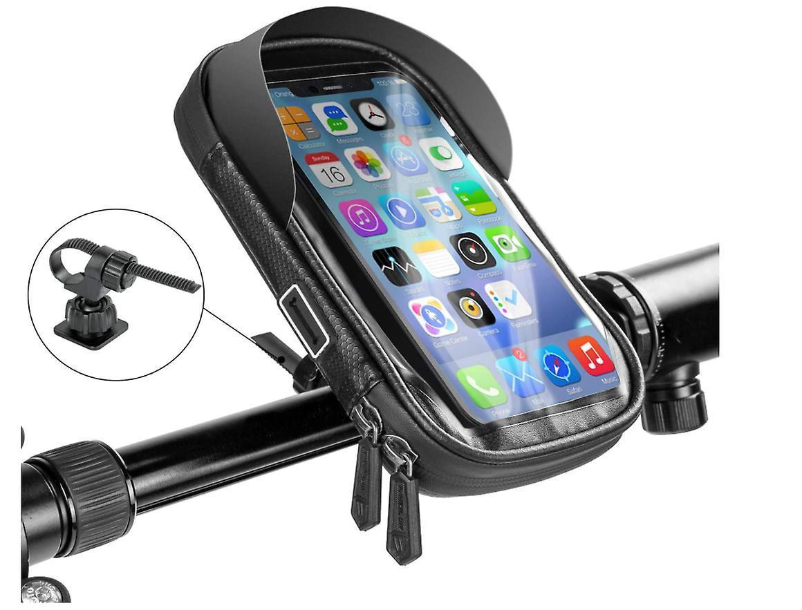 Bike Front Frame Phone Bag,Touch Screen Bicycle Holder Cycling Handlebar Mount Storage Bag Bike Accessories Phone Case with Sun Visor for Phones Below 6.5"(Black）