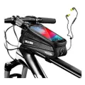 Bike Frame Bag Waterproof Bicycle Phone Holder Bag TPU Touch Screen Bicycle Top Tube Bag Large Capacity Bike Bag with Headphone Hole for Smartphones Under 6 Inches(Black）