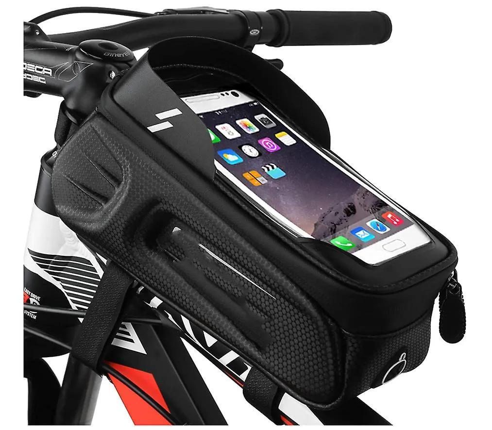 Bike Frame Bag with Phone Holder Bike Accessories with Touch Screen Sun Visor and Large Storage for Cycling Mountain Bicycle Handlebar Bag Suitable for Smartphone Under 6.8 Inch(Black)