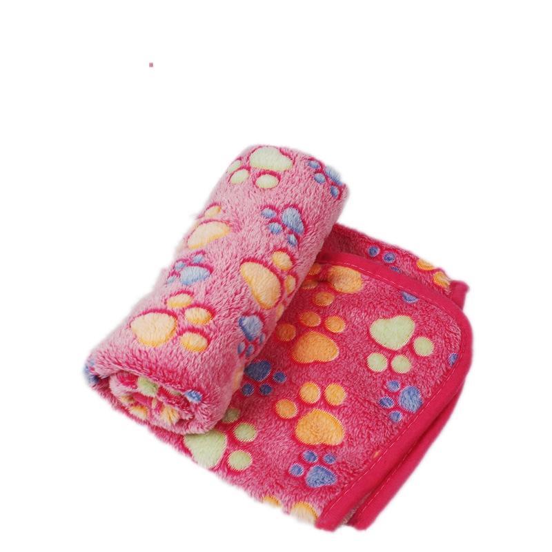 Pet Blanket Mat Paw Print Soft Warm Pet Blanket For Cat Dogs (Color:Pink Size:L)