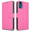 Motorola Moto G22 Case Slim Leather Wallet Stand Phone Cover + Tempered Glass (Pink)