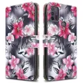 Motorola Moto G82 5G Case Leather Wallet Stand Phone Cover ((Pink) Flower Print)