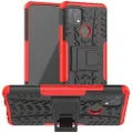 Oppo A15 Case Armour Shockproof Stand Phone Cover + Tempered Glass(Red)