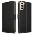 Samsung Galaxy S21 5G (6.2") Motorola Moto Z3 Play Case Leather Wallet Stand Phone Cover + Tempered Glass (Black)