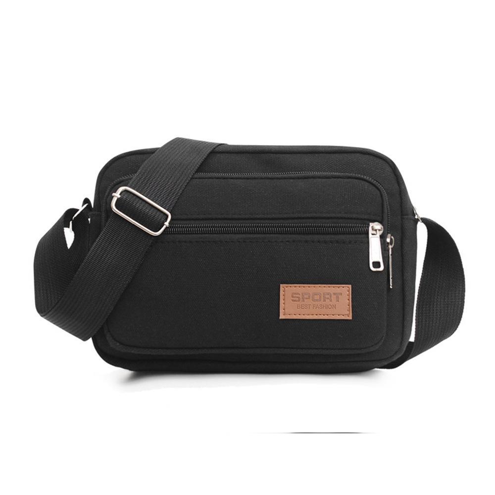 Goodgoods Adults Mens Solid Zippers Simple Casual Cross Body Bag Nylon One Shoulder Bag(Black)